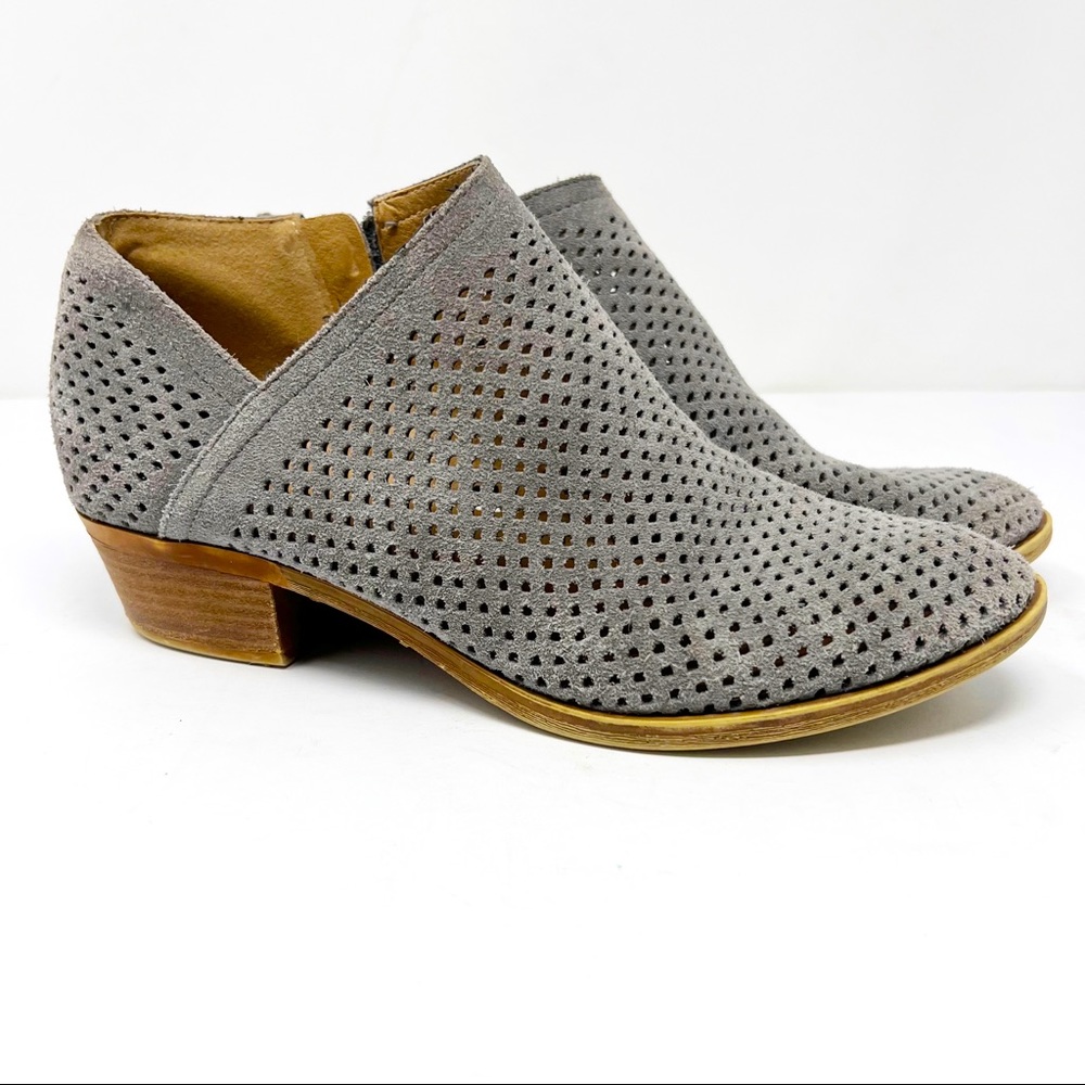 Lucky Brand Ankle Booties Boots Gray Perforated Leather Size 8